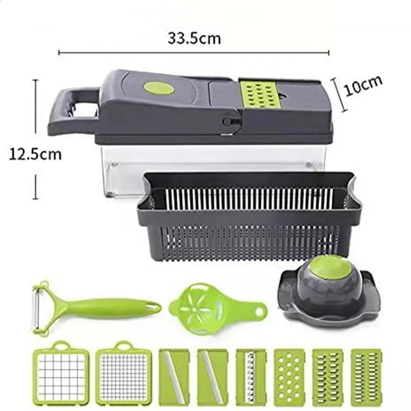 16-In-1 Multifunctional Vegetable Chopper & Slicer with Colander Basket