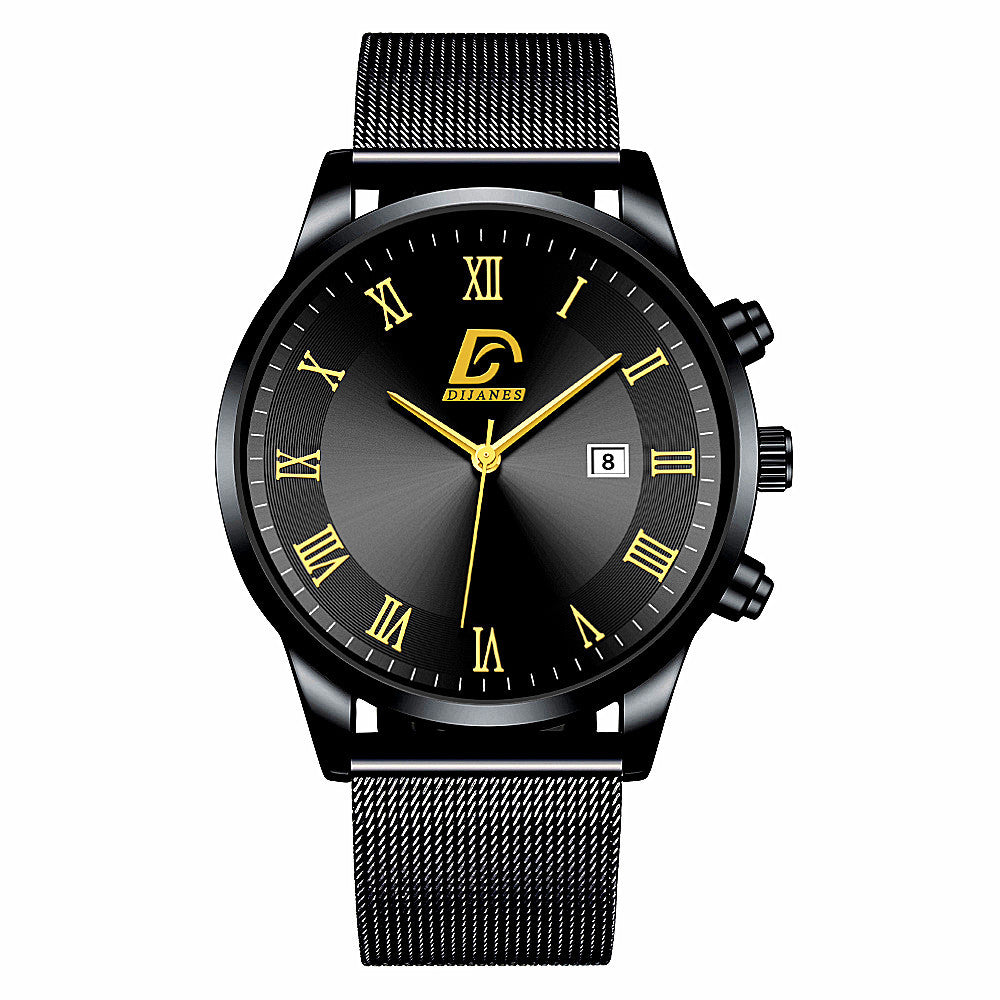 New Fashion Men's Mesh Belt Calendar Quartz Watch Men's